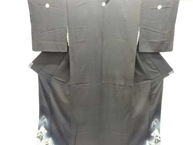 JAPANESE KIMONO / ANTIQUE TOMESODE / SILK / KINSHA / BRIDGE & PAGODA